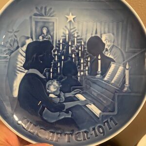 Vintage Blue Ceramic Christmas Plate